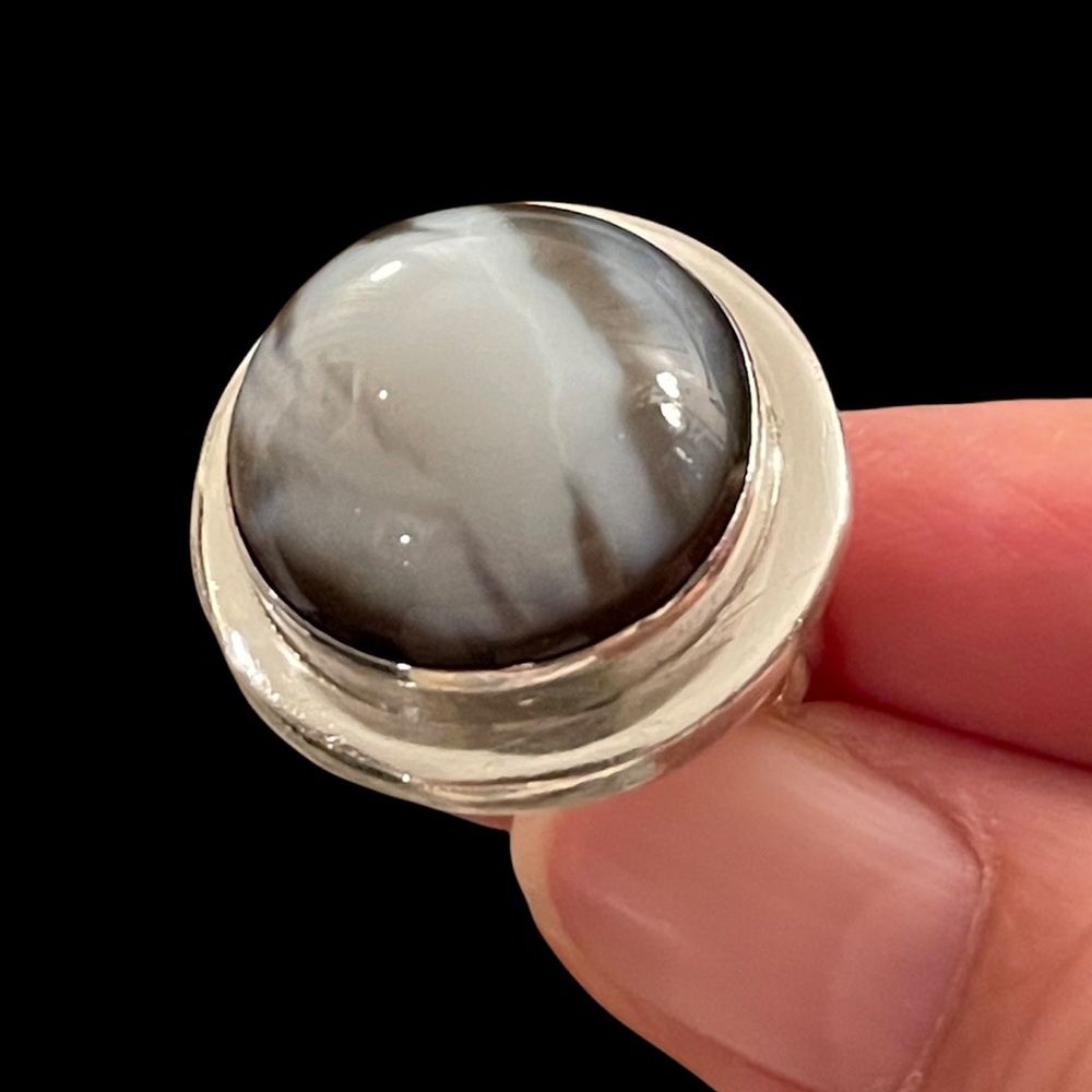 Solid Sterling Silver Agate Size 7.0 Ring - image 4